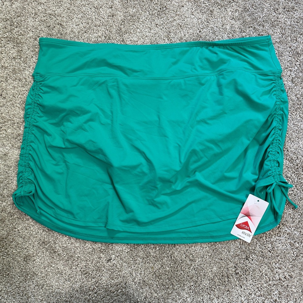 NEW Lands' End Swim Skort Skirt Ruched Swimsuit Bottom Plus Size 24W Green